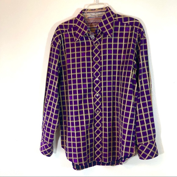Robert Graham Purple Squared Pattern Button Down Shirt - Medium - Picture 5 of 13